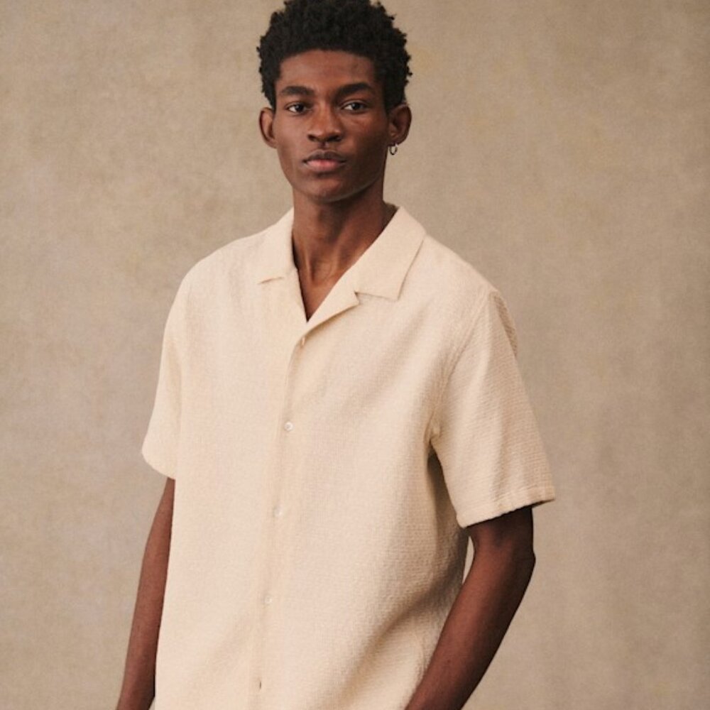 Sezane Beige Short Sleeve Button Down Shirt